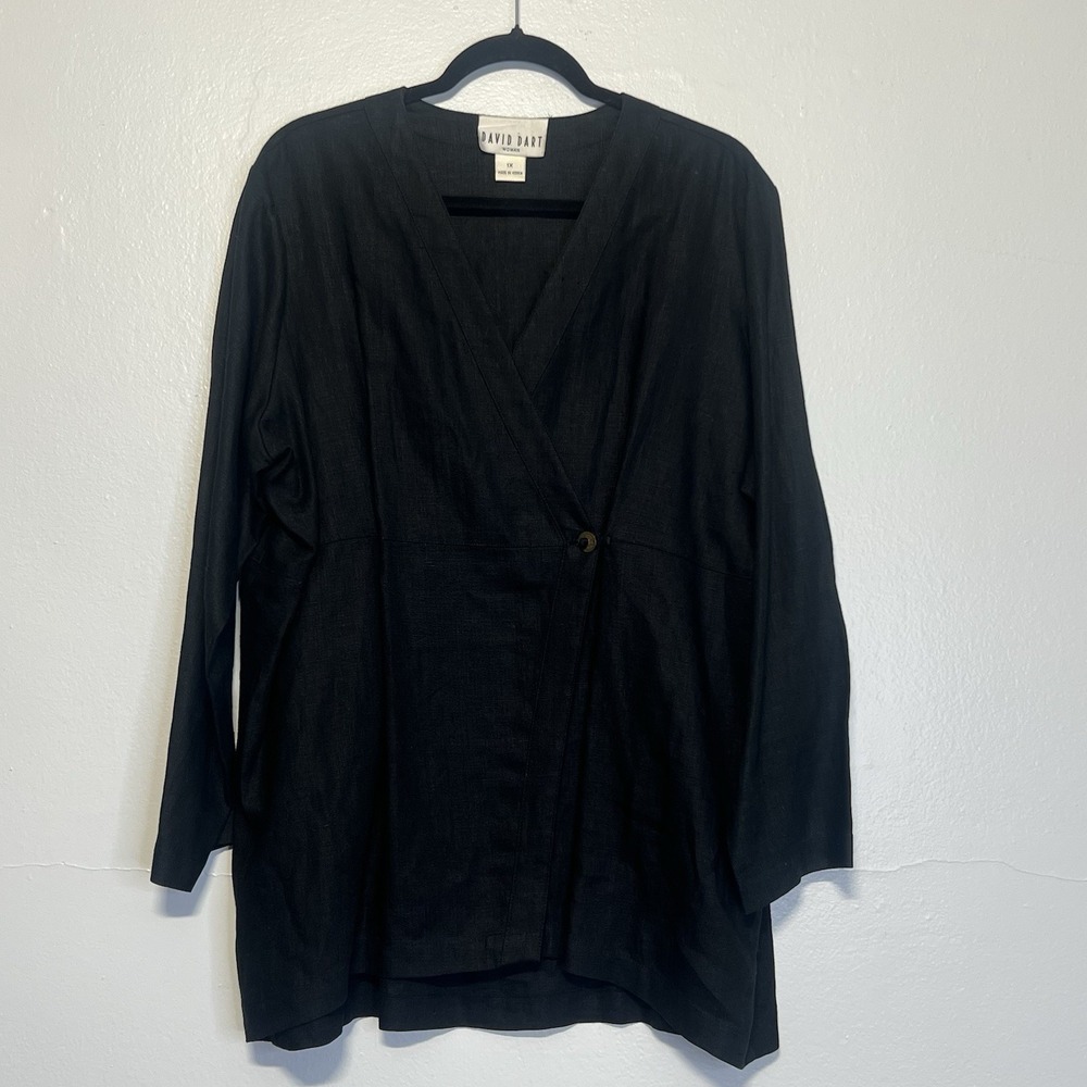 David Dart Thick Linen Jacket Women Plus Sz 1X Black‎  Lagenlook Breathable